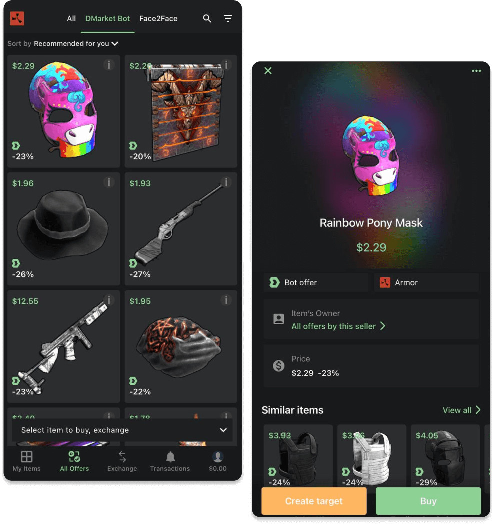 Продавай Скины Rust с Минимальной Комиссией Быстро и Выгодно | DMarket